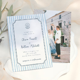 Whimsical Retro Blauwe Strepen Spaanse Bruiloft Kaart