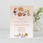 Whimsical Retro Bloemen QR Code Bruiloft Kaart (Staand voorkant)