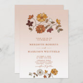 Whimsical Retro Bloemen QR Code Bruiloft Kaart (Voorkant / Achterkant)