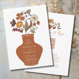 Whimsical Retro Bloemen QR Code Bruiloft Kaart