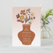 Whimsical Retro Bloemen QR Code Bruiloft Kaart (Staand voorkant)