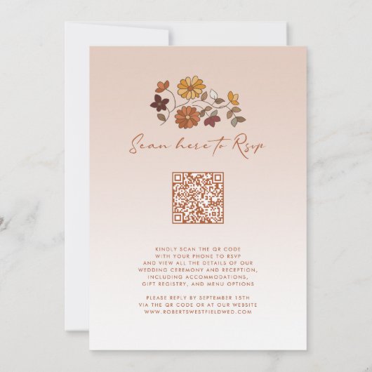 Whimsical Retro Bloemen QR Code Bruiloft Kaart (Achterkant)