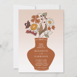 Whimsical Retro Bloemen QR Code Bruiloft Kaart