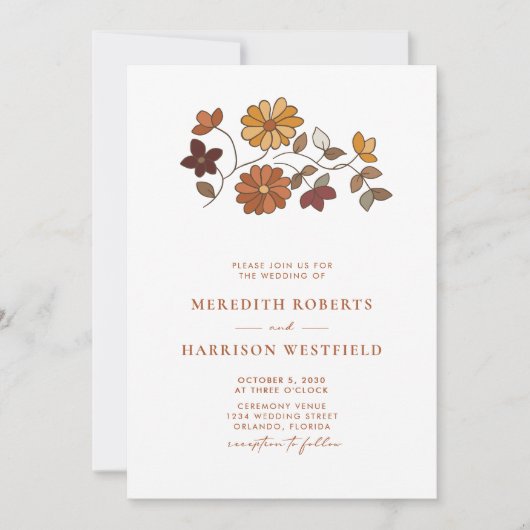 Whimsical Retro Bloemen QR Code Bruiloft Kaart (Voorkant)