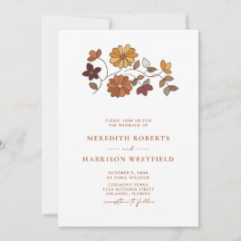 Whimsical Retro Bloemen QR Code Bruiloft Kaart