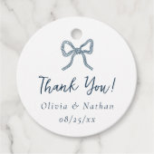 Whimsical Retro Blue Bow Wedding Thank You Bedankjes Labels (Voorkant)