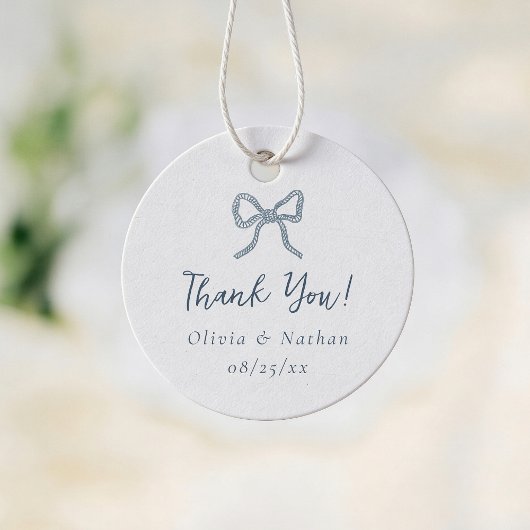 Whimsical Retro Blue Bow Wedding Thank You Bedankjes Labels