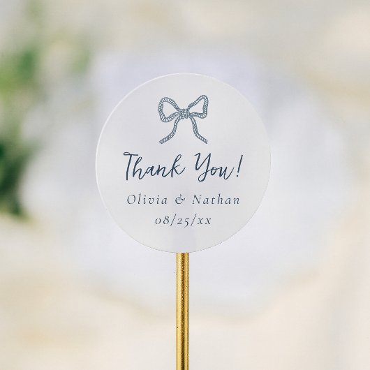 Whimsical Retro Blue Bow Wedding Thank You Favor Ronde Sticker