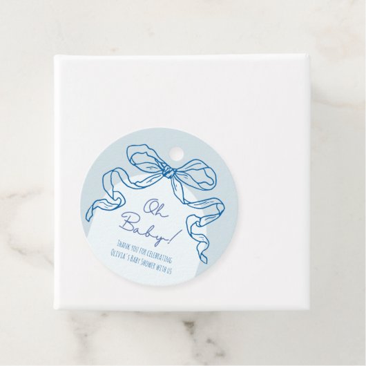 Whimsical Retro Blue Hand getrokken boog Baby show Bedankjes Labels (In situ)