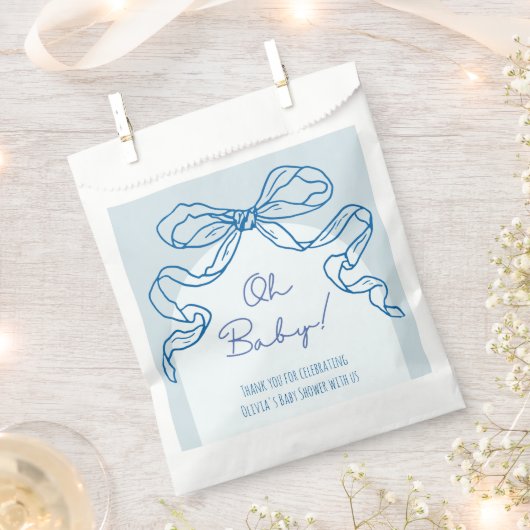 Whimsical Retro Blue Hand getrokken boog Baby show Bedankzakje (Geknipt)