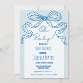 Whimsical Retro Blue Hand getrokken boog Baby show Kaart (Voorkant)