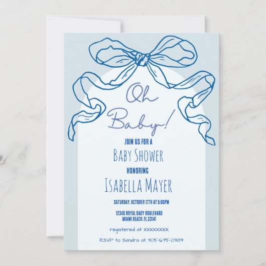 Whimsical Retro Blue Hand getrokken boog Baby show Kaart (Voorkant)