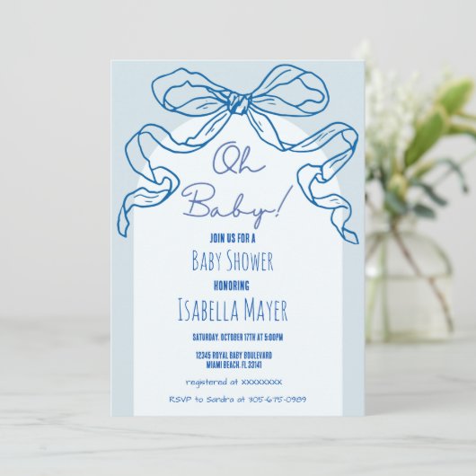 Whimsical Retro Blue Hand getrokken boog Baby show Kaart (Staand voorkant)