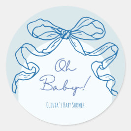 Whimsical Retro Blue Hand getrokken boog Baby show Ronde Sticker