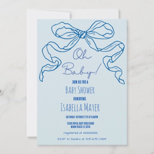 Whimsical Retro Blue Hand getrokken boog Oh Baby s Kaart (Voorkant)