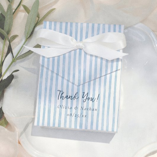Whimsical Retro Blue Stripes Thank You Wedding Bedankdoosjes