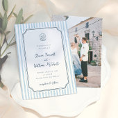 Whimsical Retro Blue Stripes Wedding Kaart