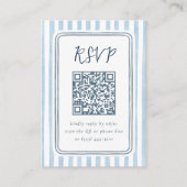 Whimsical Retro Blue Stripes Wedding RSVP  Informatiekaartje (Voorkant)