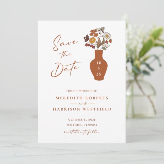 Whimsical Retro Boho Bloemen Bruiloft Save The Date (Staand voorkant)