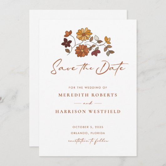Whimsical Retro Boho Bloemen Bruiloft Save The Date (Voorkant / Achterkant)