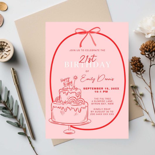 Whimsical Retro Border 21st Birthday Party Kaart