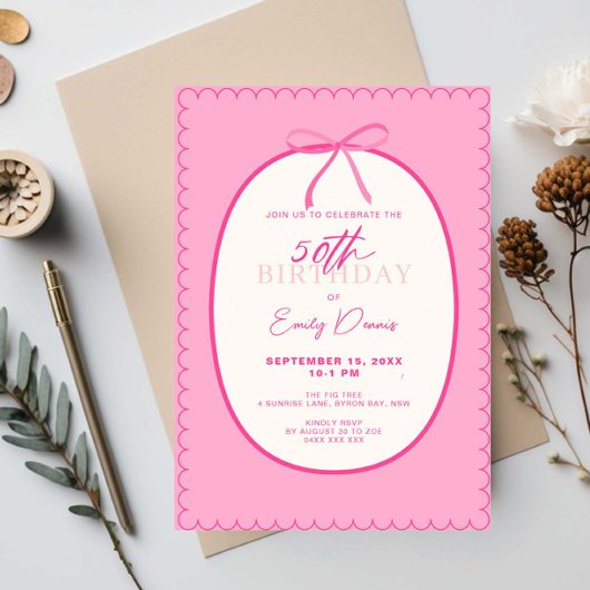 Whimsical Retro Border 50ste Verjaardagsfeest Kaart