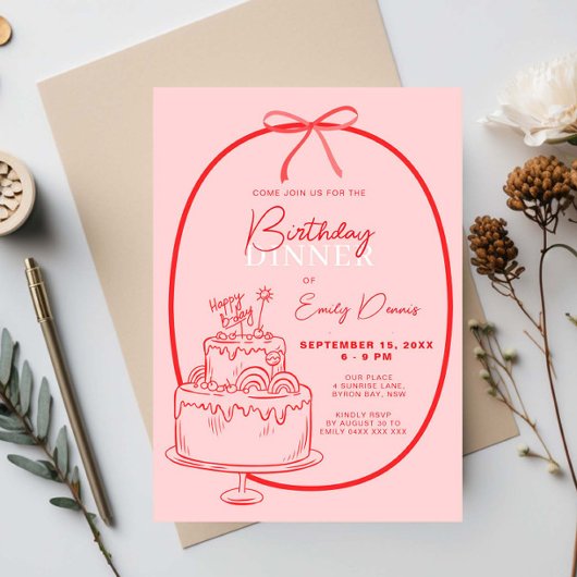 Whimsical Retro Border Birthday Dinner Kaart
