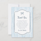 Whimsical Retro Bow & Blue Stripes Wedding Bedankkaart (Voorkant)