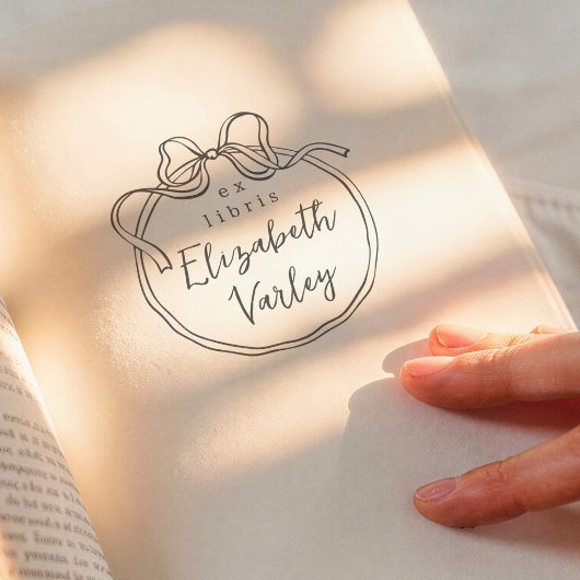 Whimsical Retro Bow Modern Script Ex Libris Book Zelfinktende Stempel