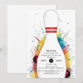 Whimsical Retro Bowling Verjaardag Kaart (Voorkant / Achterkant)