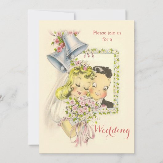 Whimsical Retro Bride en Groom Wedding Kaart (Voorkant)