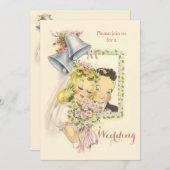 Whimsical Retro Bride en Groom Wedding Kaart (Voorkant / Achterkant)