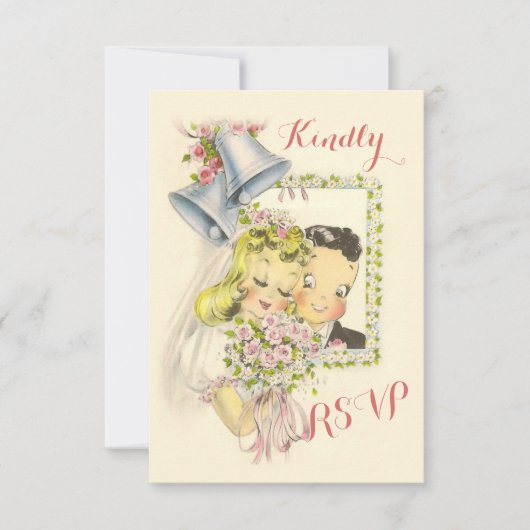Whimsical Retro Bride en Groom Wedding RSVP (Voorkant)