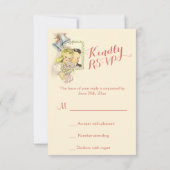 Whimsical Retro Bride en Groom Wedding RSVP (Achterkant)