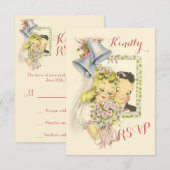 Whimsical Retro Bride en Groom Wedding RSVP (Voorkant / Achterkant)