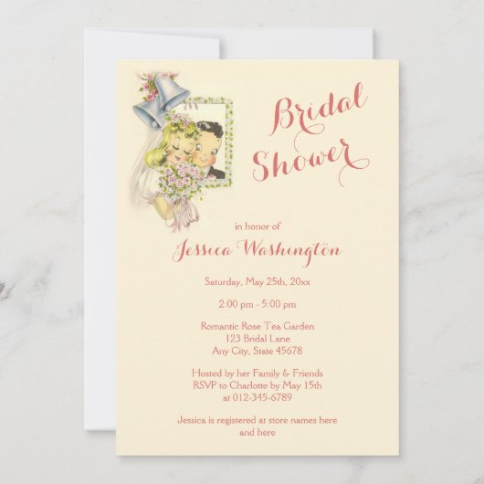 Whimsical Retro Bruid en Bruidegom Vrijgezellenfee Kaart (Achterkant)