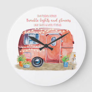 Whimsical Retro Camper Caravan Friends Quote Grote Klok
