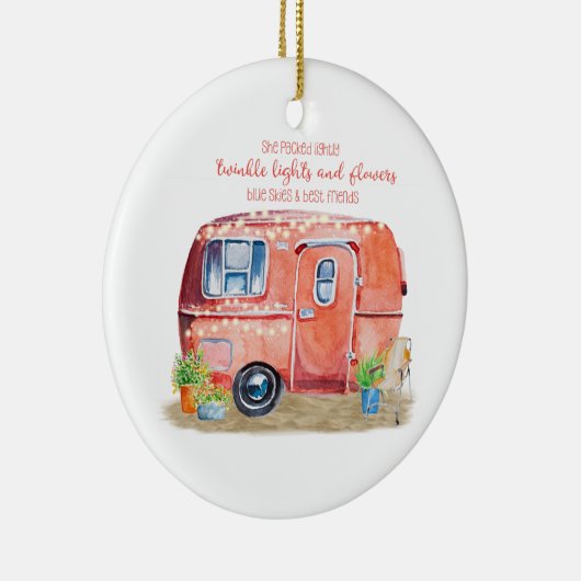 Whimsical Retro Camper Caravan Friends Quote Keramisch Ornament (Rechts)