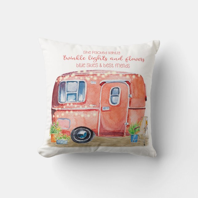 Whimsical Retro Camper Caravan Friends Quote Kussen (Voorkant)
