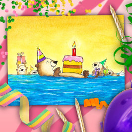 Whimsical Retro Cartoon Zeeotter Zonsondergang Ver Briefkaart