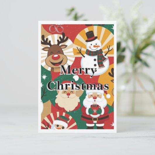 Whimsical Retro Christmas Cheer Card Bedankkaart (Staand voorkant)
