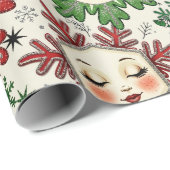Whimsical Retro Christmas Snowflakes Cadeaupapier (Rol Hoek)