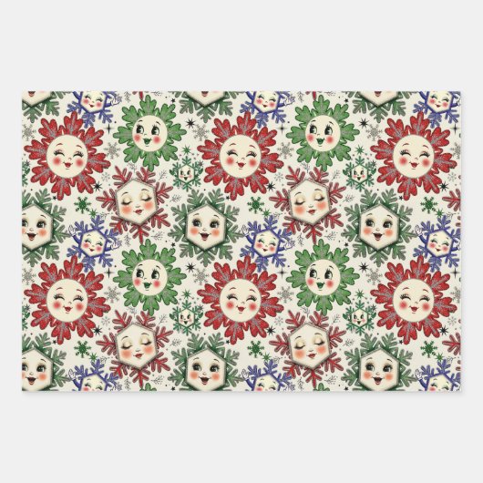 Whimsical Retro Christmas Snowflakes Inpakpapier Vel (Voorkant 3)