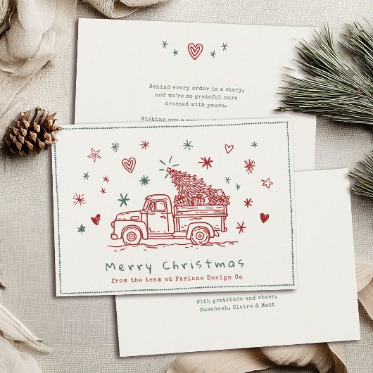 Whimsical Retro Christmas Truck Small Business Feestdagenkaart