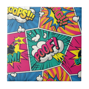 Whimsical Retro Comic Blast - Pop Art Tegeltje