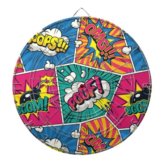 Whimsical Retro Comic Burst - Levendige Pop Art Dartbord (Voorkant)