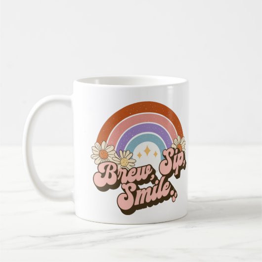 Whimsical Retro Design met brouwsip Smile Koffiemok (Links)