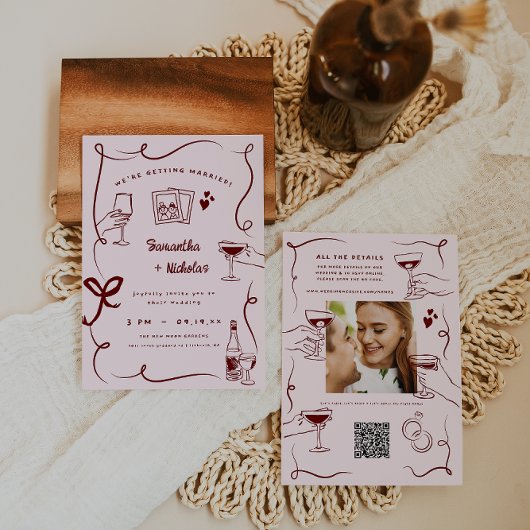 Whimsical Retro Doodle Art | Bruiloft Kaart