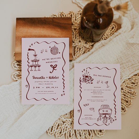 Whimsical Retro Doodle Art | Bruiloft Kaart