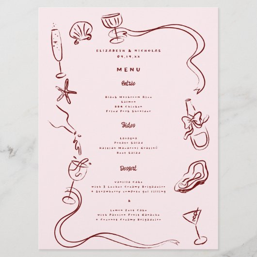 Whimsical Retro Doodle Art | Bruiloft Menu (Voorkant)